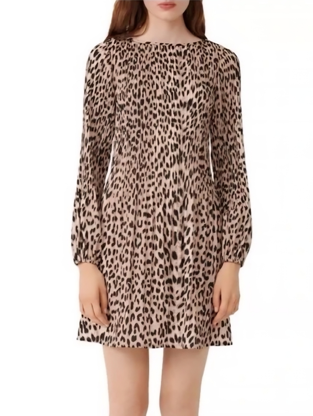 Maje Rockine Pleated Leopard-Print Long-Sleeve Dress